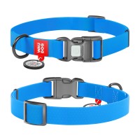 Ошейник, пласт. пряжка-фастекс, Ш 15 мм, Дл 23-35 см, голубой, S, WAUDOG Waterproof c QR
