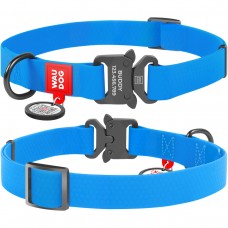 Ошейник, метал. пряжка-фастекс, Ш 15 мм, Дл 23-35 см, голубой, S, WAUDOG Waterproof c QR