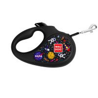 Поводок-рулетка, "NASA", до 12 кг, 3 м, светоотражающая лента, черный, XS, WAUDOG R-leash