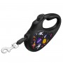 Поводок-рулетка, "NASA", до 15 кг, 5 м, светоотражающая лента, черный, S, WAUDOG R-leash