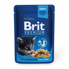 Вологий корм для кошенят Brit Premium Cat Chicken Chunks for Kitten pouch 0.1 кг