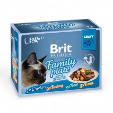 Вологий корм для котів Brit Premium Cat Family Plate Gravy pouches 12 шт х 0.085 кг