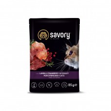 Вологий корм для котів Savory Cat Sterilised Lamb & Cranberry in Cravy 85 г